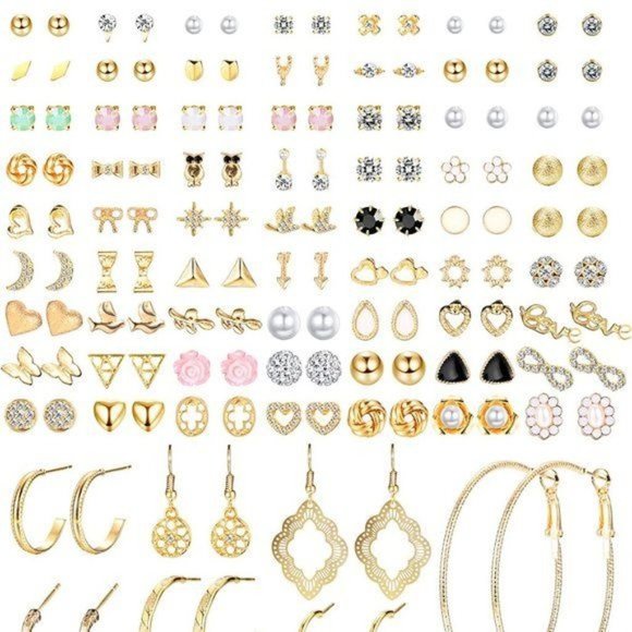 NEW 84 Pairs Assorted Multiple Stud Earrings Hoop Set Dangle Cute Hypoal… - Picture 2 of 6